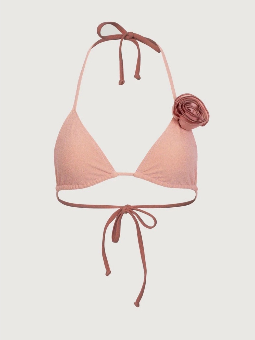 SAME ,Triangle Halter Bikini Top with Rosette - Blush Pink